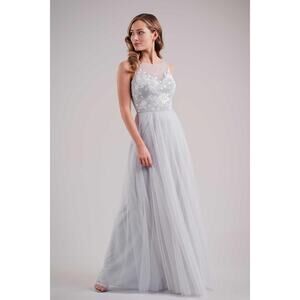 2710 NWT JASMINE L224001 Soft Tulle Vneck Long Bridesmaid Dress w/Lace Appliqués